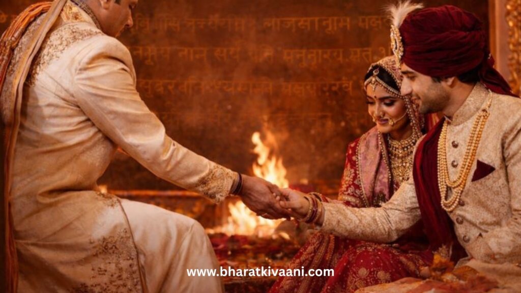 “वैदिक मंत्रों के साथ पारंपरिक हिंदू कन्यादान संस्कार”