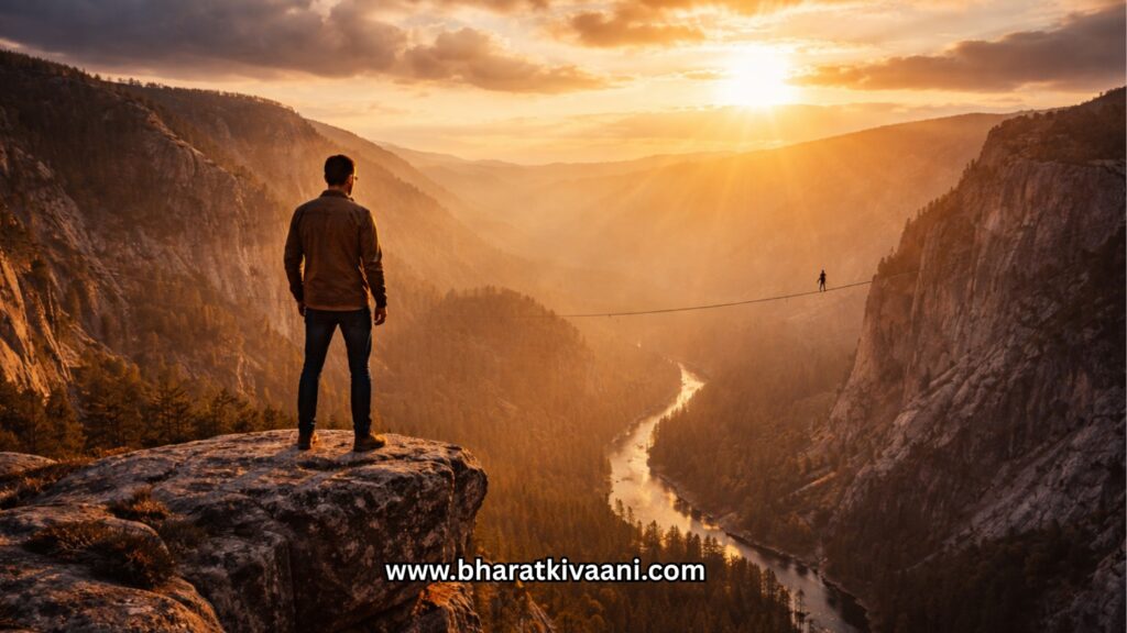 जीवन में जोखिम की अनिवार्यता और अध्यात्म का दृष्टिकोण दर्शाता चित्र